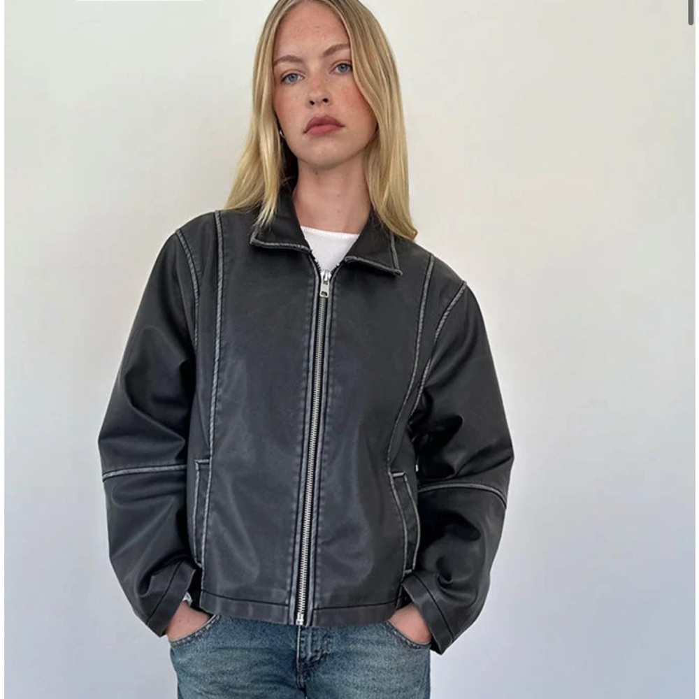 Motel rocks Brittany Distressed Jacket In PU Black